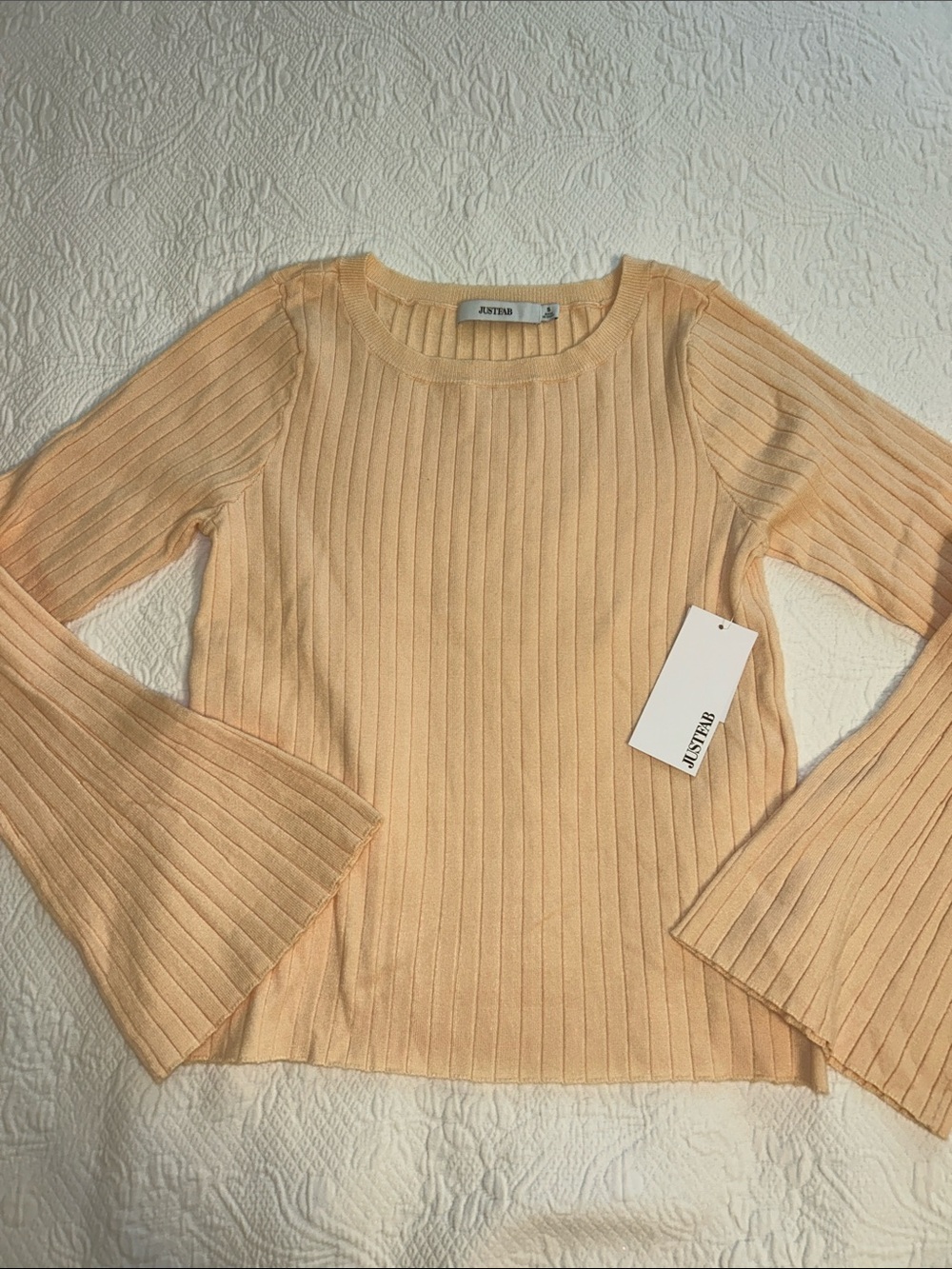 JustFab Peach Ribbed Bell-Sleeve Top